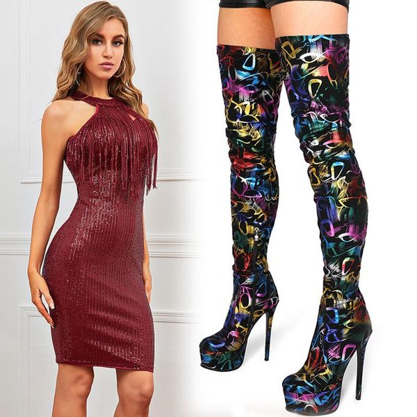 boots round toe waterproof platform fine heel super high over-the-knee stretch runway catwalk fashion women's, Black
boots round toe waterproof platform fine heel super high over-the-knee stretch runway catwalk fashion women's, Black