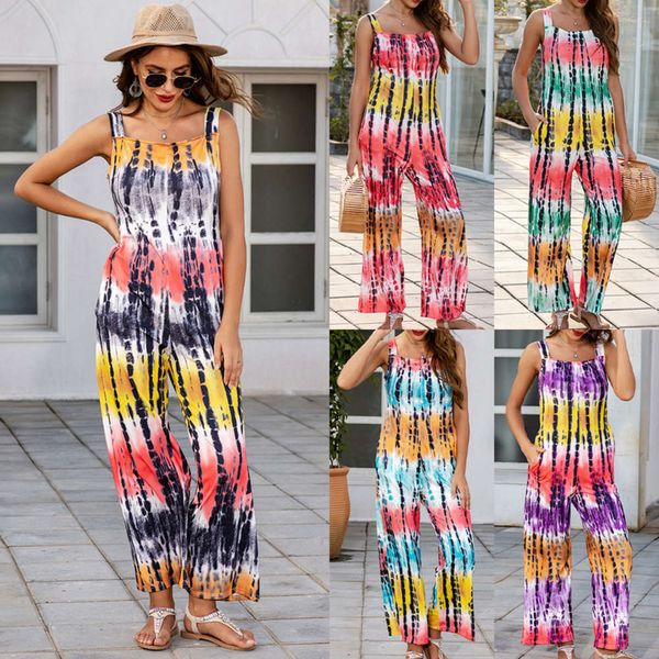 2021 new summer women's v-neck vest one piece wide leg pants, Black;white