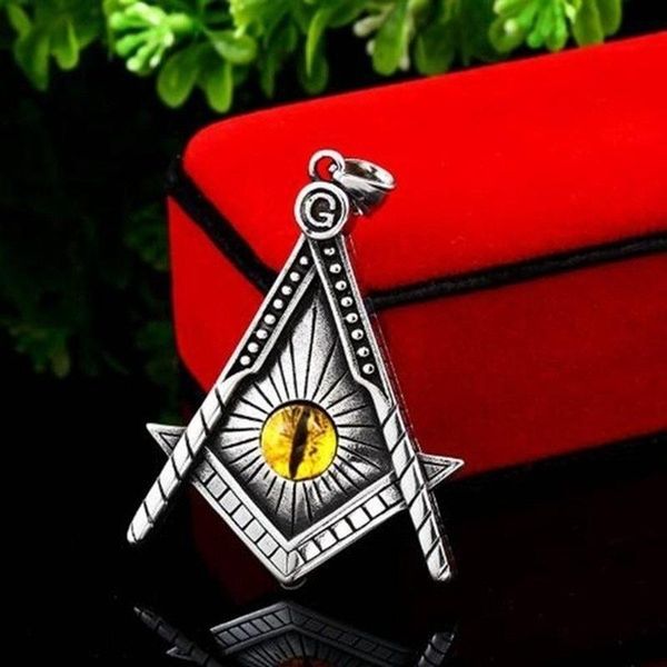 mason pendant necklace yellow eye stainless steel punk illuminati men biker chain gothic jewelry necklaces, Silver 
mason pendant necklace yellow eye stainless steel punk illuminati men biker chain gothic jewelry necklaces, Silver