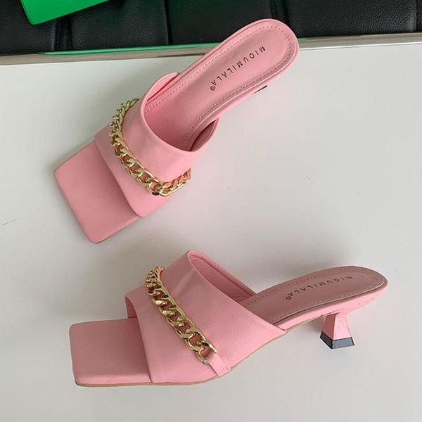 summer women slippers gold chain design mule high heels sandals fashion square toe slides woman beach flip flops, Black
summer women slippers gold chain design mule high heels sandals fashion square toe slides woman beach flip flops, Black