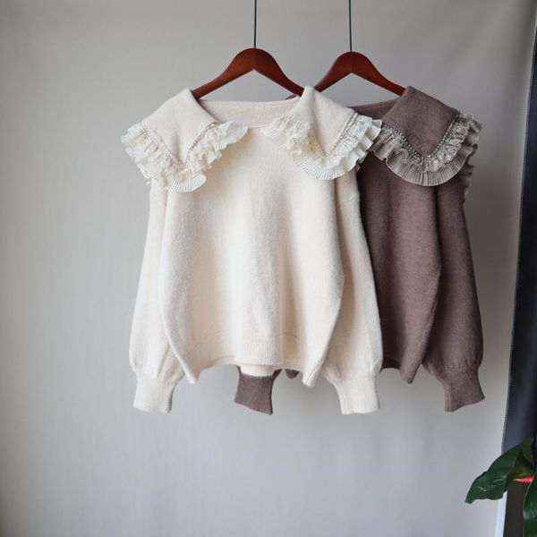 women's sweaters doll collar winter sweater women 2021 sweet big lapel lace loose soft waxy wool, White;black
women's sweaters doll collar winter sweater women 2021 sweet big lapel lace loose soft waxy wool, White;black
