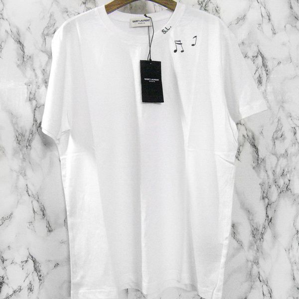 men's and women's t-shirt collar accent notes printed cotton round neck short sleeve loose, White;black
men's and women's t-shirt collar accent notes printed cotton round neck short sleeve loose, White;black