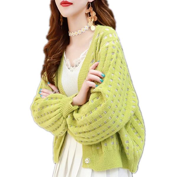 women's knits & tees 2021 autumn avocado color sweater women plaid hollow out short cardigan v neck single breasted loose long sleeves, White
women's knits & tees 2021 autumn avocado color sweater women plaid hollow out short cardigan v neck single breasted loose long sleeves, White