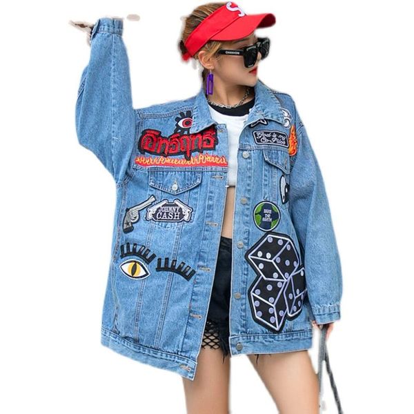 women's jackets european station heavy industry patch embroidered denim jacket loose mid-length personality trend, Black;brown
women's jackets european station heavy industry patch embroidered denim jacket loose mid-length personality trend, Black;brown