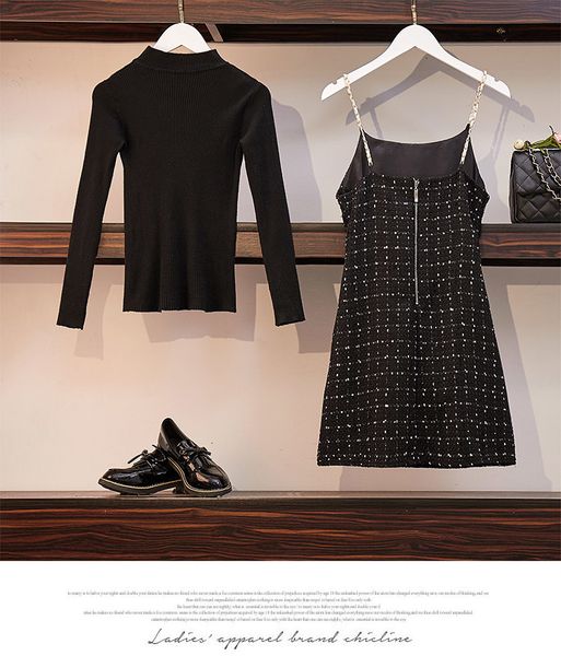 two piece dress spring 2021 women's black sweater + suspender 2pcs long sleeved wool plaid casual suit, White
two piece dress spring 2021 women's black sweater + suspender 2pcs long sleeved wool plaid casual suit, White