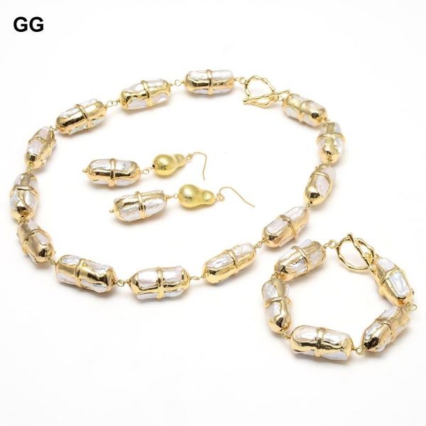 earrings & necklace guaiguai jewelry natural white biwa pearl electroplated edge gold plated brushed beads wrap bracelet sets, Silver
earrings & necklace guaiguai jewelry natural white biwa pearl electroplated edge gold plated brushed beads wrap bracelet sets, Silver