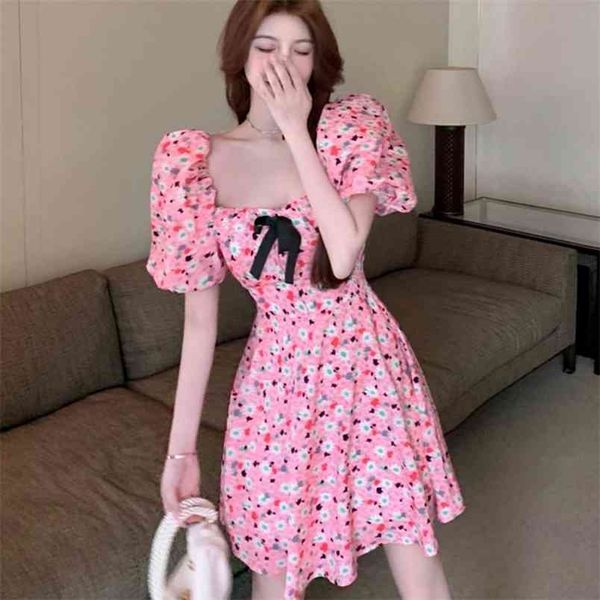women dress summer fashion sweet bow square collar puff sleeve high waist elegant pink flowers mini vestidos 210519, Black;gray
women dress summer fashion sweet bow square collar puff sleeve high waist elegant pink flowers mini vestidos 210519, Black;gray