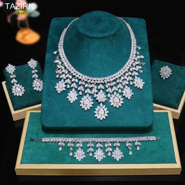 earrings & necklace luxury full zircon nigeria flower design jewelry set for women wedding 4pcs cz big bracelet dangle and rings, Silver
earrings & necklace luxury full zircon nigeria flower design jewelry set for women wedding 4pcs cz big bracelet dangle and rings, Silver