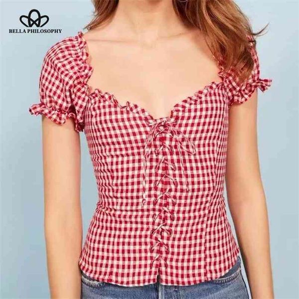 summer cotton linen square collar lace up bow tie short women blusas ruffles blouse plaid shirts 210519, White
summer cotton linen square collar lace up bow tie short women blusas ruffles blouse plaid shirts 210519, White