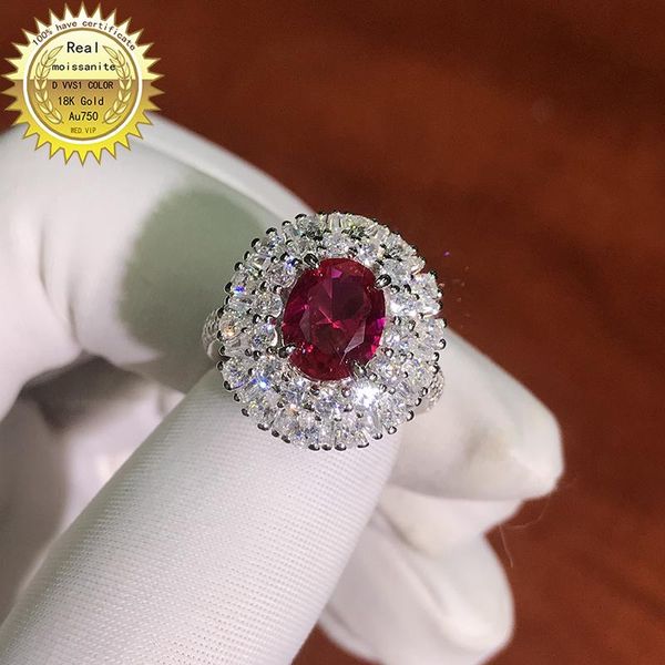 cluster rings 10k gold ring lab created 2ct ruby and moissanite diamond with national certificate ru-008, Golden;silver