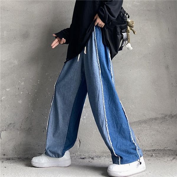 the heavy sense of straight leg loose high waist wide pnts cotton dark trendy jeans street stitching women's, Blue
the heavy sense of straight leg loose high waist wide pnts cotton dark trendy jeans street stitching women's, Blue