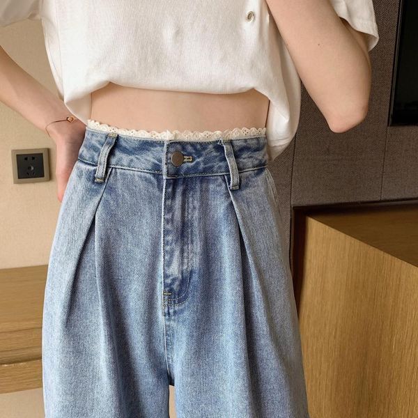 women's jeans woman pants lace high waist straight summer loose pantalones vaqueros mujer, Blue
women's jeans woman pants lace high waist straight summer loose pantalones vaqueros mujer, Blue