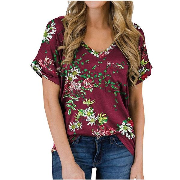 women's t-shirt summer fashion womens printing casual v-neck shirts ladies pocket ruffled loose blouse t-shirts camisas de mujer, White
women's t-shirt summer fashion womens printing casual v-neck shirts ladies pocket ruffled loose blouse t-shirts camisas de mujer, White