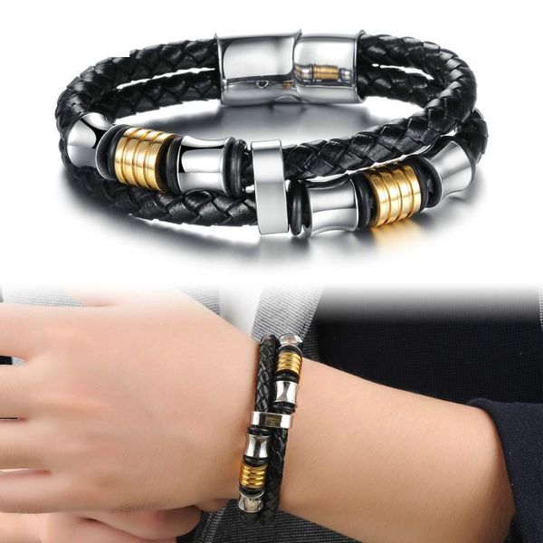 charm bracelets titanium steel men jewelry punk black blue braided leather bracelet for fashion bangles gifts, Golden;silver
charm bracelets titanium steel men jewelry punk black blue braided leather bracelet for fashion bangles gifts, Golden;silver