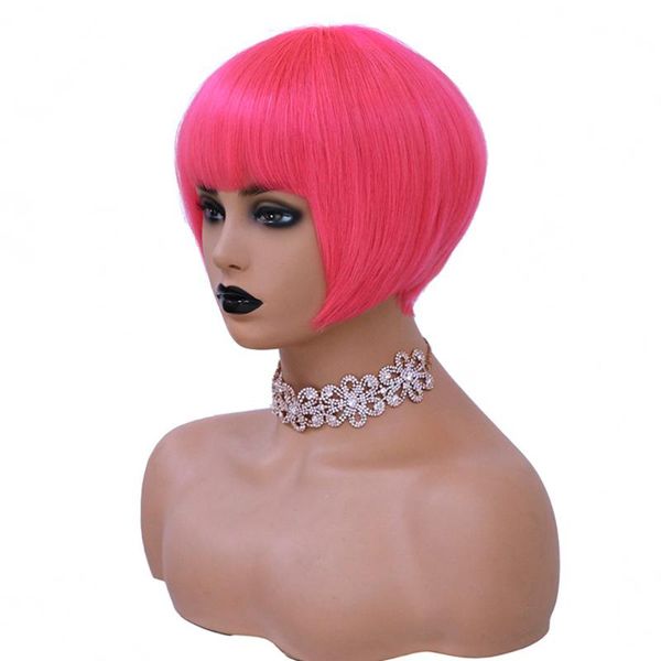 lace wigs rose pink color straight full machine short bob brazilian cut human hair with bangs for women, Black;brown
lace wigs rose pink color straight full machine short bob brazilian cut human hair with bangs for women, Black;brown