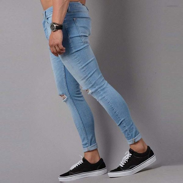 men ripped jeans cuffs skinny casual slim biker jean denim knee holes hiphop pant washed high quality, Blue
men ripped jeans cuffs skinny casual slim biker jean denim knee holes hiphop pant washed high quality, Blue