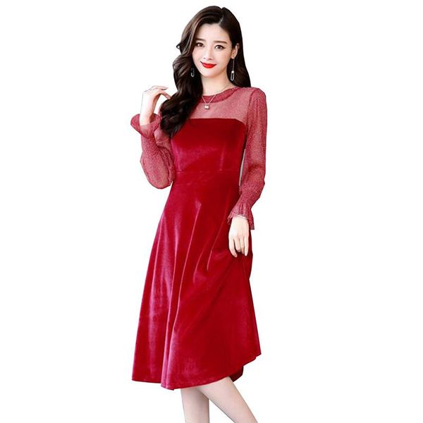 casual dresses mesh patchwork gold velvet women dress 2021 spring fashion slim long sleeve vintage elegant knee-length, Black;gray
casual dresses mesh patchwork gold velvet women dress 2021 spring fashion slim long sleeve vintage elegant knee-length, Black;gray