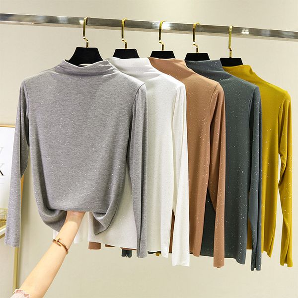 women's t shirt 2021 spring starry sky solid base leisure comfortable breathable soft high collar long sleeve, White
women's t shirt 2021 spring starry sky solid base leisure comfortable breathable soft high collar long sleeve, White