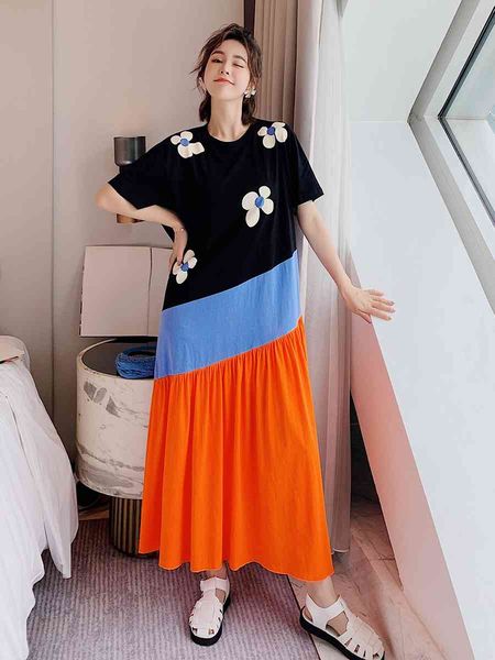 2021 summer super-long casual dress big irregular size sewing around the neck short sleeve pullovers plied women's dresses, Black;gray
2021 summer super-long casual dress big irregular size sewing around the neck short sleeve pullovers plied women's dresses, Black;gray