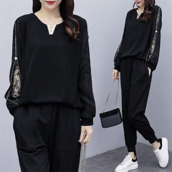 women's tracksuits autumn loose women long sleeve with lace patch sweatshirt fashion and pants 2pcs/set -5xl, Gray
women's tracksuits autumn loose women long sleeve with lace patch sweatshirt fashion and pants 2pcs/set -5xl, Gray