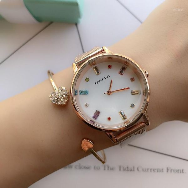 wristwatches 2021 arrival unique colorful crystal dial quartz female watch mesh belt contracted ladies, Slivery;brown
wristwatches 2021 arrival unique colorful crystal dial quartz female watch mesh belt contracted ladies, Slivery;brown