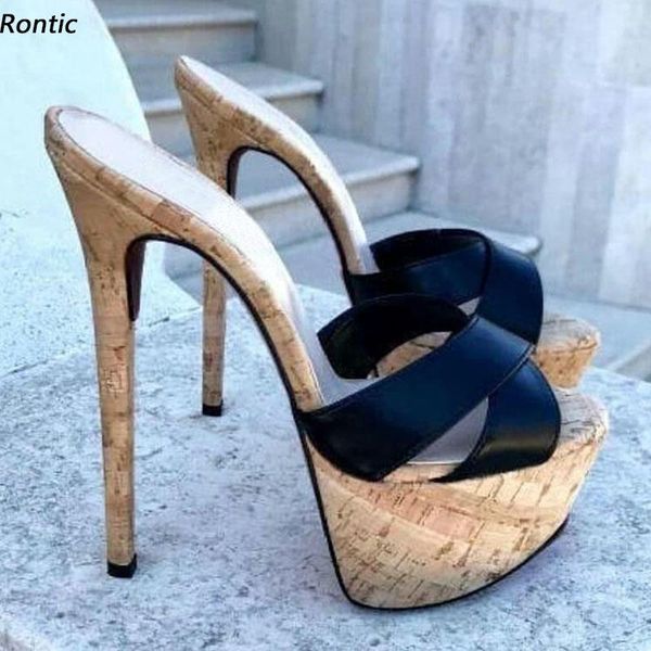 sandals rontic women platform mules slippers cork pattern stiletto heels open toe elegant black party shoes us size 5-20
sandals rontic women platform mules slippers cork pattern stiletto heels open toe elegant black party shoes us size 5-20