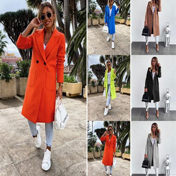 women's wool & blends fashion long candy-colored lapel pocket woolen coat in autumn and winter., Black 
women's wool & blends fashion long candy-colored lapel pocket woolen coat in autumn and winter., Black
