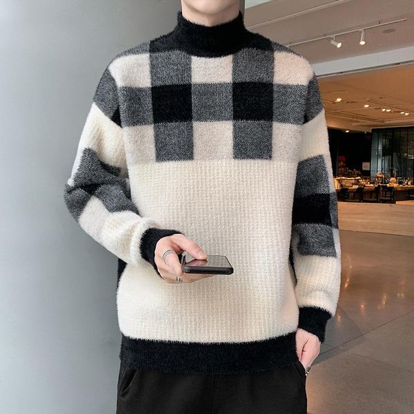 men's sweaters bd-5519 men knitted sweater korean style personality plaid daily handsome boyfriend trendy fashion brand mock neck knitw, White;black
men's sweaters bd-5519 men knitted sweater korean style personality plaid daily handsome boyfriend trendy fashion brand mock neck knitw, White;black