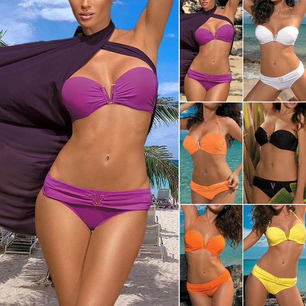 women's swimwear female's bikini suit solid color strapless swimsuit set for summer beach zpt5, White;black
women's swimwear female's bikini suit solid color strapless swimsuit set for summer beach zpt5, White;black
