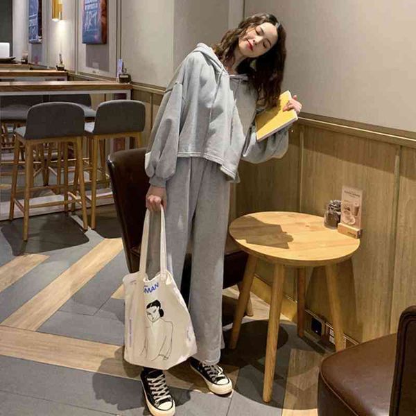 2021 early autumn korean new solid color hooded long sve sweater women's loose short chic fashion sportswear, Gray
2021 early autumn korean new solid color hooded long sve sweater women's loose short chic fashion sportswear, Gray