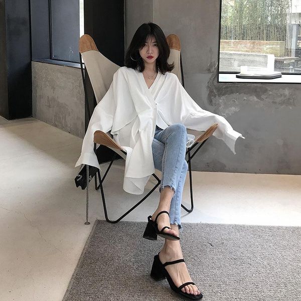 women korea fashion streetwear 2021 summer turn-down collar full sleeve shirt female bandage long casual blouse blusas women's blouses, White
women korea fashion streetwear 2021 summer turn-down collar full sleeve shirt female bandage long casual blouse blusas women's blouses, White