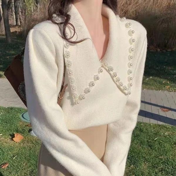 women's sweaters french retro long-sleeved collar pearl small fragrance sweater women autumn 2021 loose and thin, White;black
women's sweaters french retro long-sleeved collar pearl small fragrance sweater women autumn 2021 loose and thin, White;black