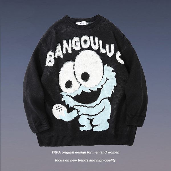 sweater knit tkpa guochao cartoon couple men's oversize loose street trend pullover, White;black
sweater knit tkpa guochao cartoon couple men's oversize loose street trend pullover, White;black