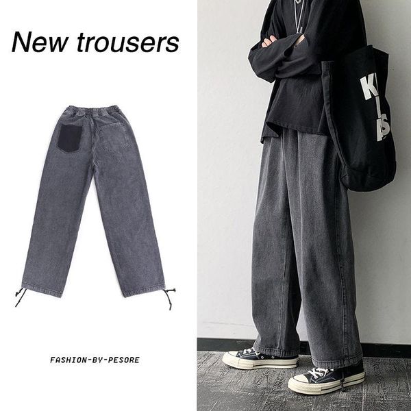 korean wide-leg jeans men's fashion retro casual drawstring men streetwear loose hip-hop straight trousers mens, Blue 
korean wide-leg jeans men's fashion retro casual drawstring men streetwear loose hip-hop straight trousers mens, Blue