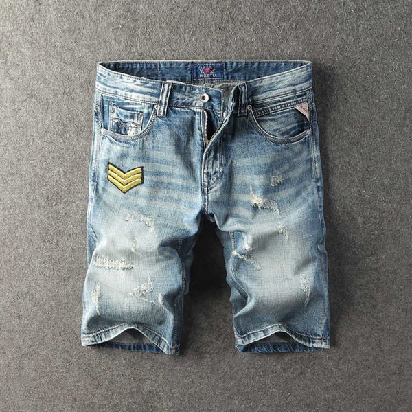 men's jeans summer street style fashion retro light blue patches designer ripped denim shorts homme hip hop cotton short l8t9
men's jeans summer street style fashion retro light blue patches designer ripped denim shorts homme hip hop cotton short l8t9
