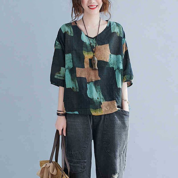 women's t-shirt arrival summer arts style women loose casual short sleeve v-neck t shirt cotton linen vintga plaid print t-shirt w262 w, White
women's t-shirt arrival summer arts style women loose casual short sleeve v-neck t shirt cotton linen vintga plaid print t-shirt w262 w, White