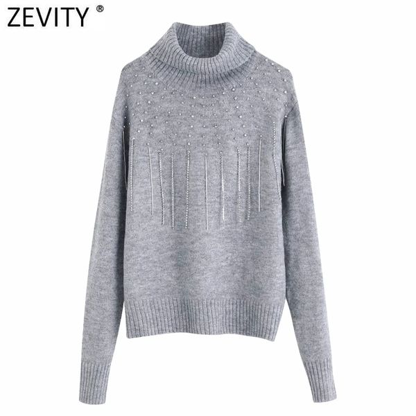 zevity women fashion turtleneck grey knitting sweater femme chic man made diamond tassel decoration pullovers casual s494 210419, White;black
zevity women fashion turtleneck grey knitting sweater femme chic man made diamond tassel decoration pullovers casual s494 210419, White;black