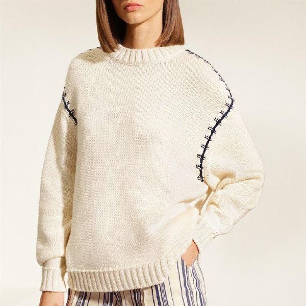 design sense hand-woven black thread round neck silhouette loose cashmere sweater women's sweaters, White;black
design sense hand-woven black thread round neck silhouette loose cashmere sweater women's sweaters, White;black