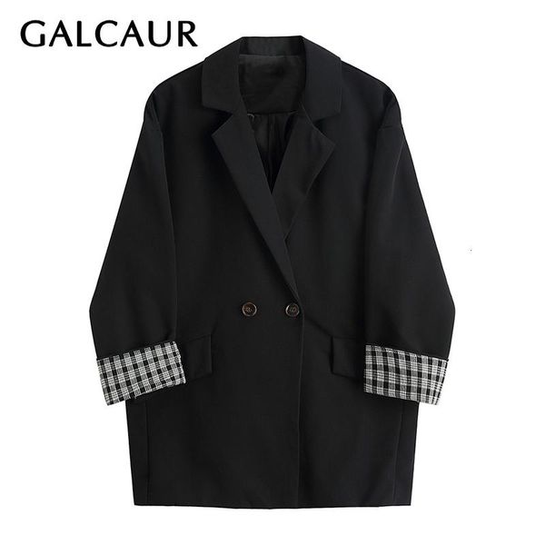 women's suits & blazers galcaur korean women elegant office blazer notched long sleeve oversize patchwork plaid pocket jacket female 20, White;black
women's suits & blazers galcaur korean women elegant office blazer notched long sleeve oversize patchwork plaid pocket jacket female 20, White;black