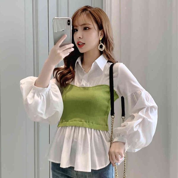 women's blouses & shirts women knit stitching chiffon long-sleeved shirt spring autumn korean lantern sleeve fake two hedging ladi, White
women's blouses & shirts women knit stitching chiffon long-sleeved shirt spring autumn korean lantern sleeve fake two hedging ladi, White