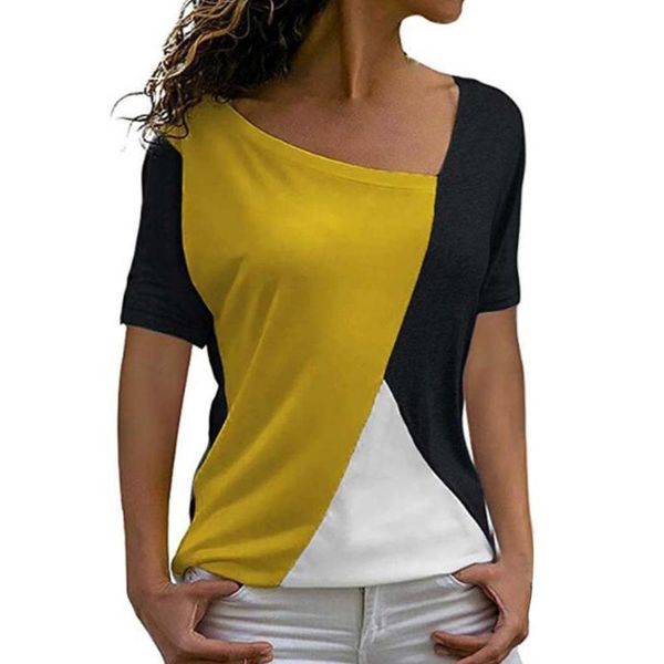 women's t-shirt plus size skew collar t-shirts patchwork color women tee shirt casual summer short sleeve dailywear, White
women's t-shirt plus size skew collar t-shirts patchwork color women tee shirt casual summer short sleeve dailywear, White