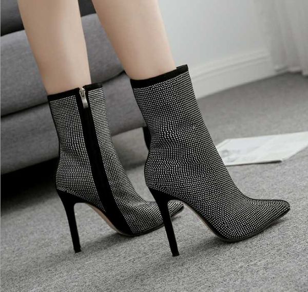 pointed toe short ankle boots bling flock ladies black white thin high heel female cowgirl botas party shoes women
pointed toe short ankle boots bling flock ladies black white thin high heel female cowgirl botas party shoes women