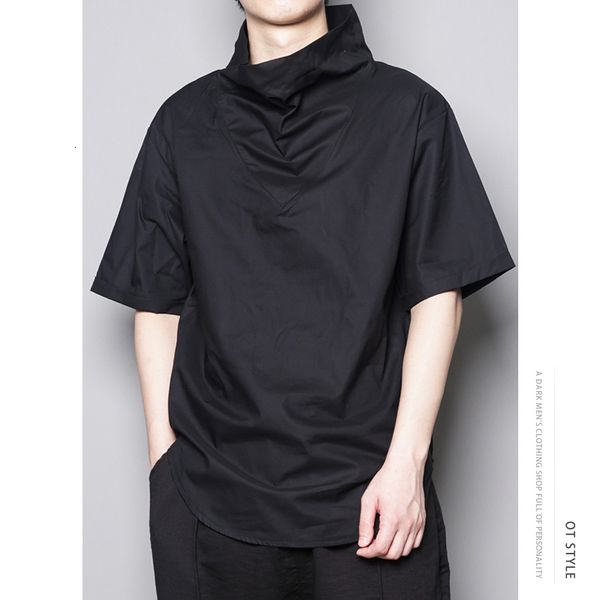 men's t-shirts original personality design dark loose yamamoto high-collar short-sleeved t-shirt male fashion stylist jacket hip-hop o6, White;black 
men's t-shirts original personality design dark loose yamamoto high-collar short-sleeved t-shirt male fashion stylist jacket hip-hop o6, White;black