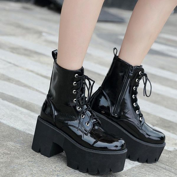 boots 2021 women ankle high heels thick platform black cross-tied round toe patent leather punk females shoes plus size 42
boots 2021 women ankle high heels thick platform black cross-tied round toe patent leather punk females shoes plus size 42