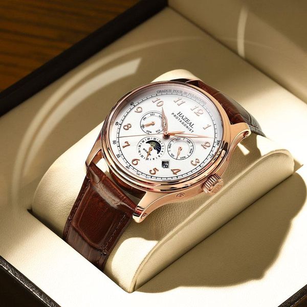 wristwatches hazeal rose golden elegant moon phase design calendar display brown leather mens watch automatic clock, Slivery;brown
wristwatches hazeal rose golden elegant moon phase design calendar display brown leather mens watch automatic clock, Slivery;brown