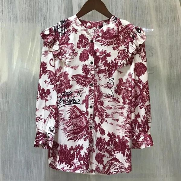 100% viscose women ruffles blouse o-neck single breasted retro pattern fashion shirt women's blouses & shirts, White
100% viscose women ruffles blouse o-neck single breasted retro pattern fashion shirt women's blouses & shirts, White