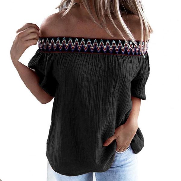 women's t-shirt summer ladies casual ethnic style loose off shoulder patchwork women short sleeve for dating drop, White
women's t-shirt summer ladies casual ethnic style loose off shoulder patchwork women short sleeve for dating drop, White