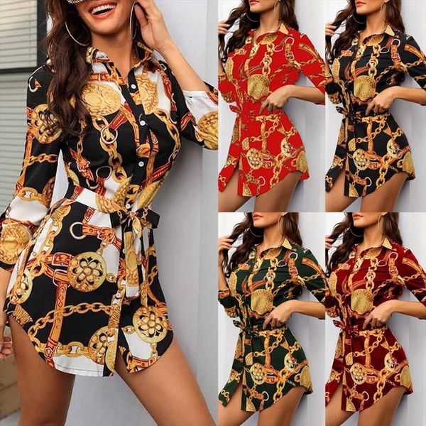 long sleeve chain women dress print shirt mini vintage for casual cloth, Black;gray
long sleeve chain women dress print shirt mini vintage for casual cloth, Black;gray