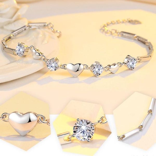 link, chain silver color fashion bracelet love heart zirconia linked for women charm jewelry gift girlfriend, Black
link, chain silver color fashion bracelet love heart zirconia linked for women charm jewelry gift girlfriend, Black