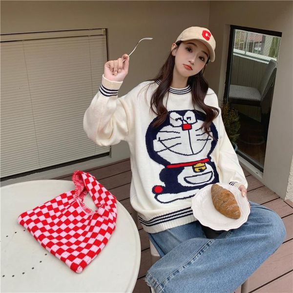 women's sweaters fonely fairy dingdang cat cartoon sweater loose korean version 2021 winter wear versatile top, White;black
women's sweaters fonely fairy dingdang cat cartoon sweater loose korean version 2021 winter wear versatile top, White;black